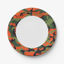 Plato De Papel Camuflaje del Bosque Naranja Verde. Camo tu