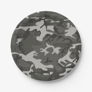 Plato De Papel Camuflaje gris forestal. Camo tu