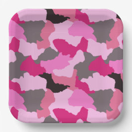 Plato De Papel Camuflaje rosa