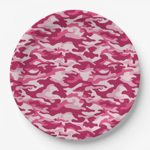 Plato De Papel Camuflaje rosa de Camo