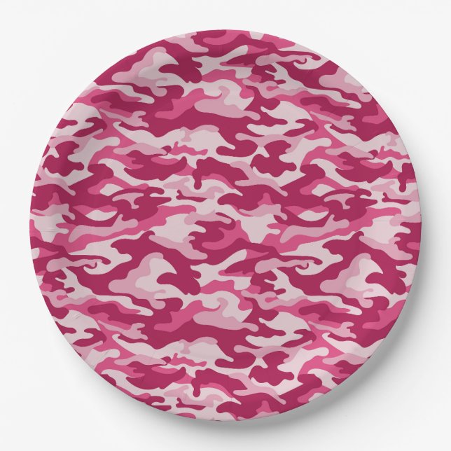 Plato De Papel Camuflaje rosa de Camo (Anverso)