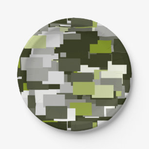 Plato De Papel Camuflaje urbano verde gris