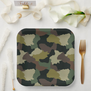 Plato De Papel Camuflaje verde marrón de los tonos de la Tierra