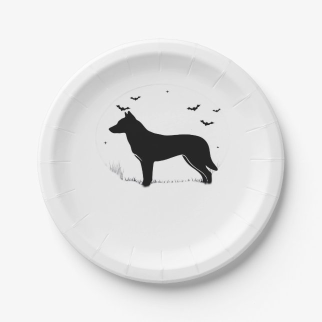Plato De Papel Canaan Dog - Halloween Moon Silhouette Classic T-S (Anverso)