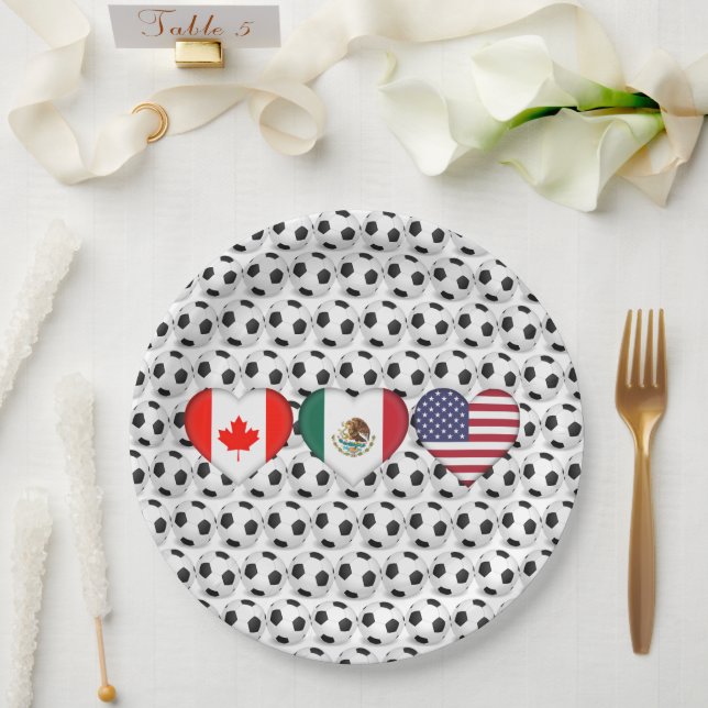 Plato De Papel Canadá, México, EE.UU., sede del Torneo de Fútbol  (Boda)