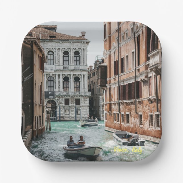 Plato De Papel Canal de Barco de Venecia (Anverso)