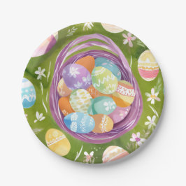 Plato De Papel Canasta de Huevos de Pascua | Acuarela Pastel de P