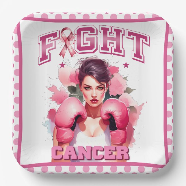 Plato De Papel Cáncer de Mama Floral Rosa y Bonito (Anverso)