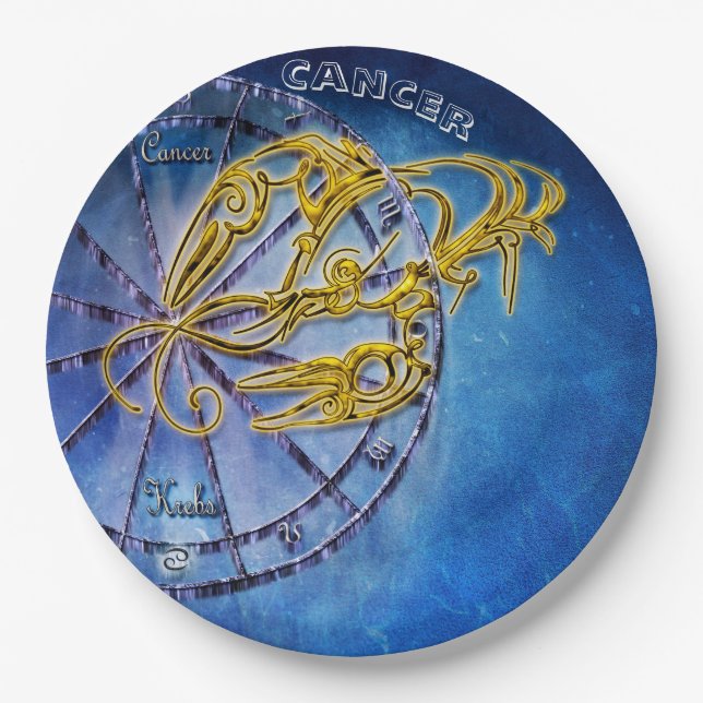 Plato De Papel Cáncer Diseño de Astrología Zodiaca Horoscopio (Anverso)