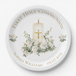 Plato De Papel Candle Cross Flowers First Holy Communion 