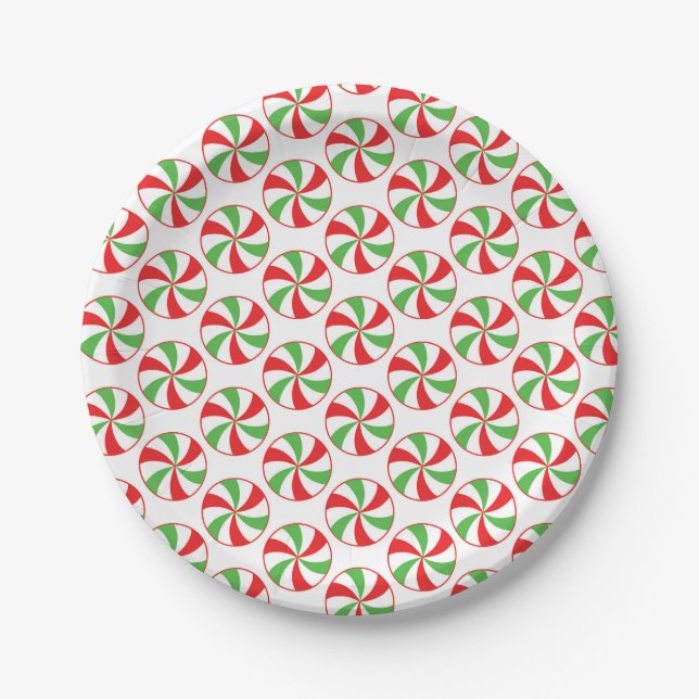 Plato De Papel Candy Cane Christmas Party Paper Plates (Anverso)