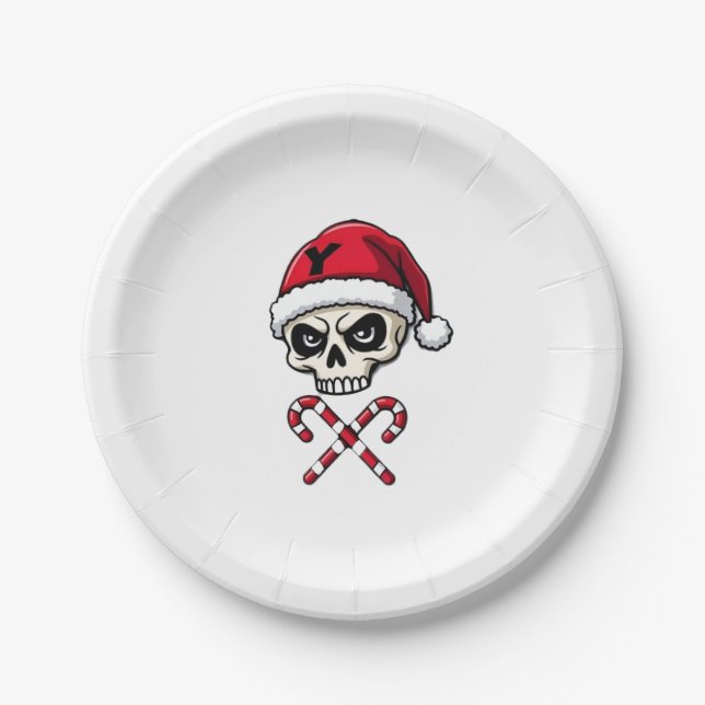 Plato De Papel Candy Cane Crew Skull Christmas 2025 Funny Men Boy (Anverso)