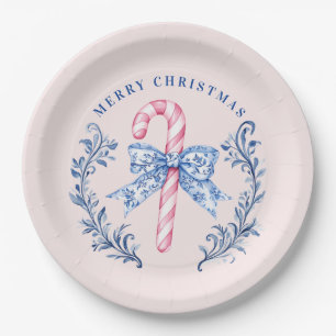 Plato De Papel Candy Cane, Escudo de toile rosa y azul