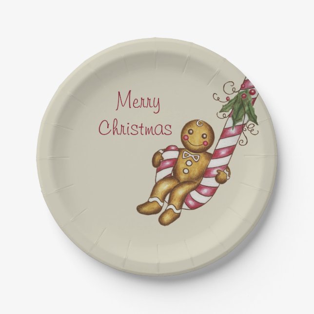 Plato De Papel Candy Cane Gingerbread Boy Placas de papel (Anverso)