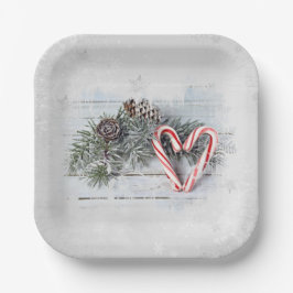 Plato De Papel Candy Cane Heart and Pine