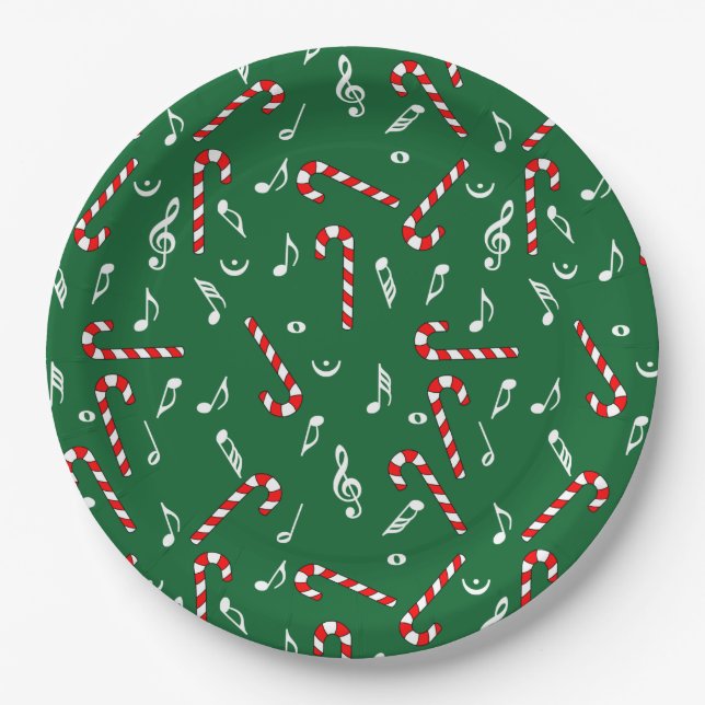 Plato De Papel Candy Cane Music Notes (Anverso)