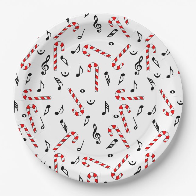 Plato De Papel Candy Cane Music Notes (Anverso)