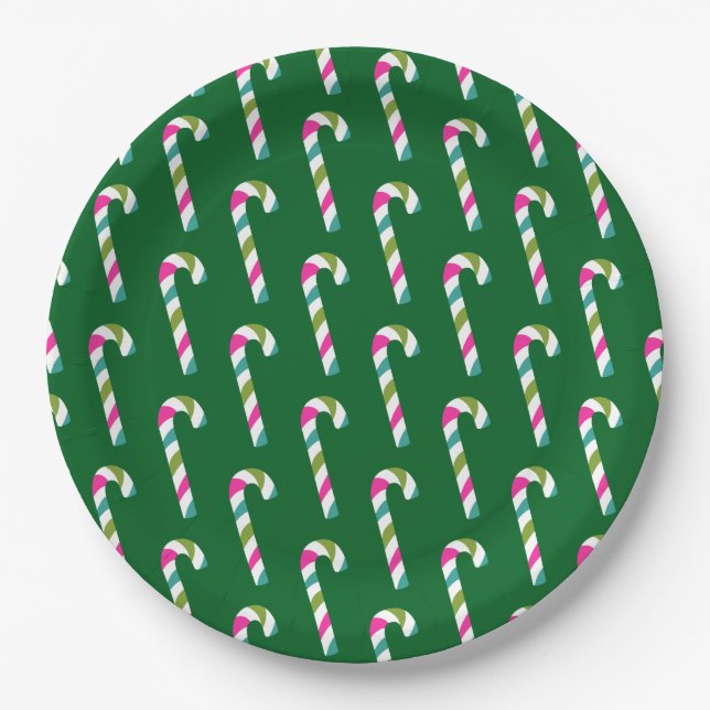 Plato De Papel Candy Cane Navidades Green (Anverso)