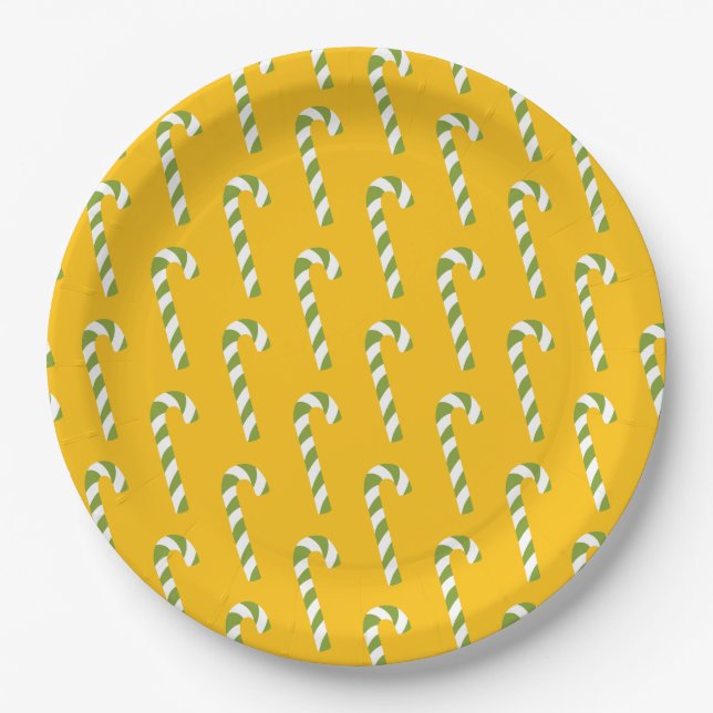 Plato De Papel Candy Cane Navidades Naranja amarillo (Anverso)