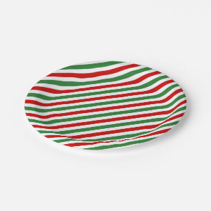 Plato De Papel Candy Cane Navidades Strips Red Green