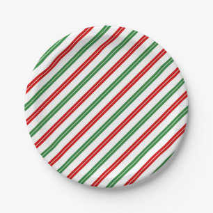 Plato De Papel Candy Cane Navidades Strips Red Green