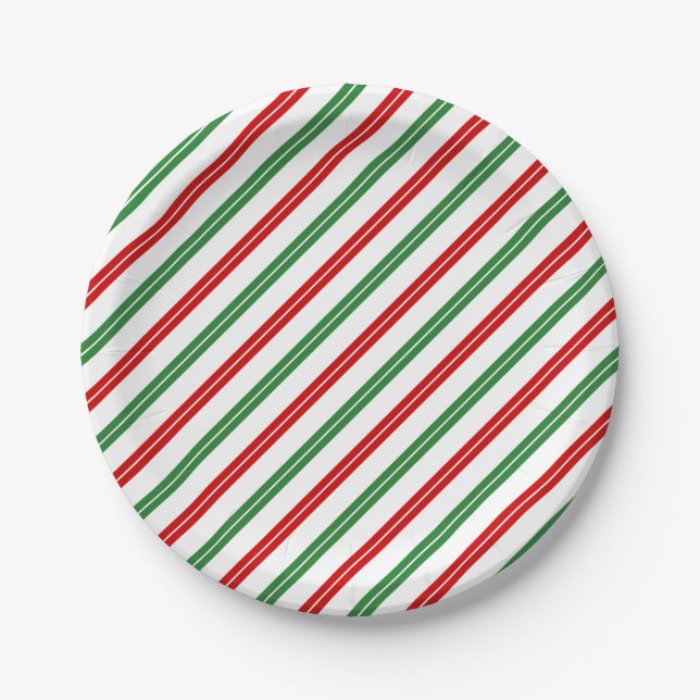 Plato De Papel Candy Cane Navidades Strips Red Green (Anverso)