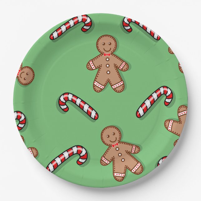 Plato De Papel Candy Canes and Gingerbread (Anverso)