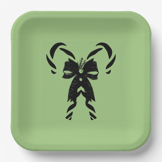 Plato De Papel Candy Canes with Pine Needles & Bow (Anverso)