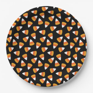 Plato De Papel Candy Corn Halloween Negro y Naranja