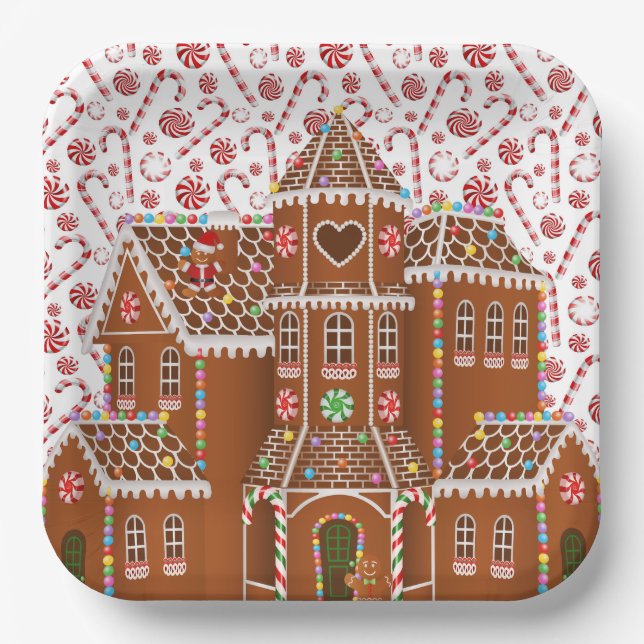 Plato De Papel Candy Gingerbread House (Anverso)