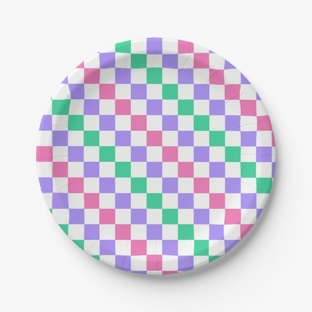 Plato De Papel Candy shop diagonal checkerboard pattern (Anverso)