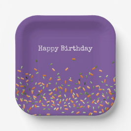 Plato De Papel Candy Sprinkles Happy Birday Naranja Green Purple
