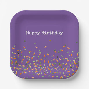 Plato De Papel Candy Sprinkles Happy Birday Naranja Green Purple