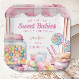 Plato De Papel Candyland gemelos Chica rosa Baby Shower