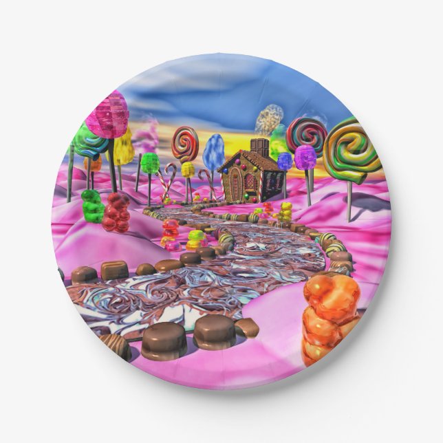 Plato De Papel Candyland rosa - (Anverso)