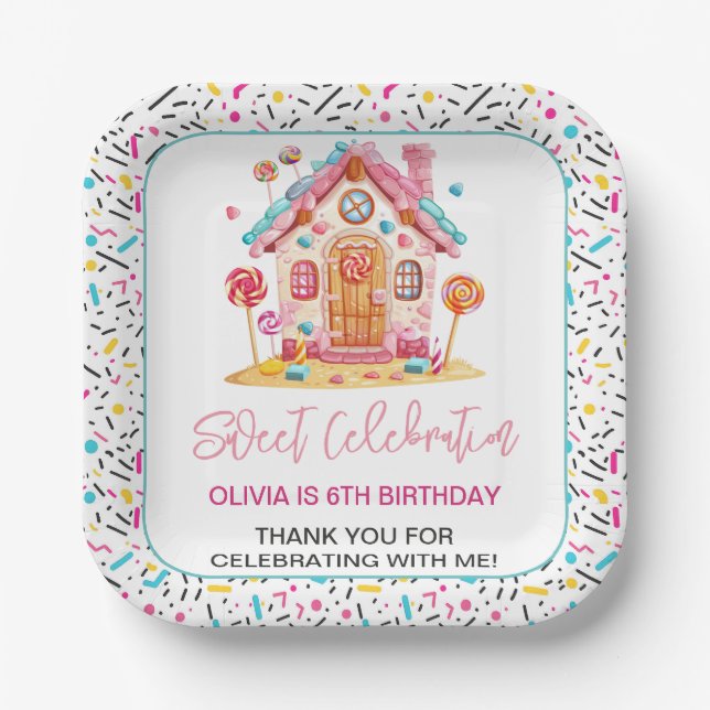 Plato De Papel Candyland Sweet Celebration Niños Fiesta de cumple (Anverso)