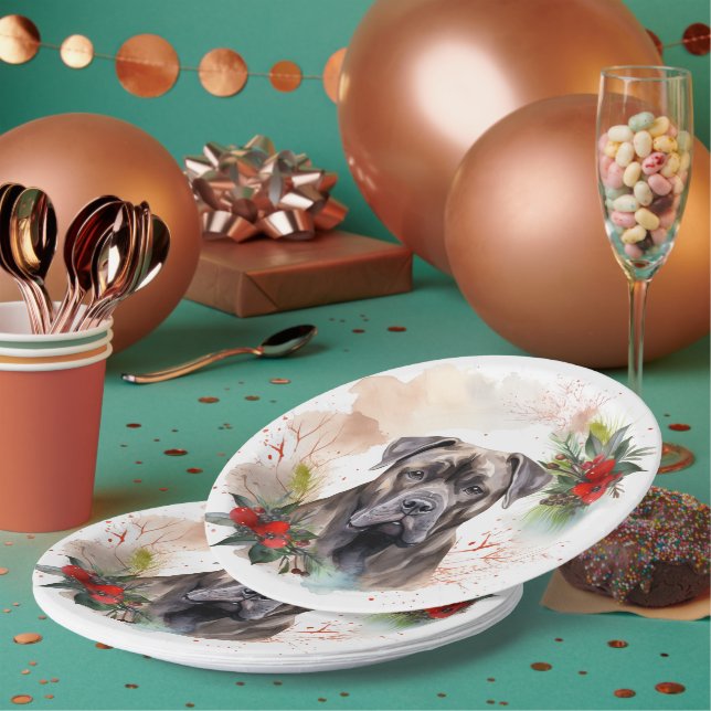 Plato De Papel Cane Corso Navidades Wreath Festimes Pup (Multi)