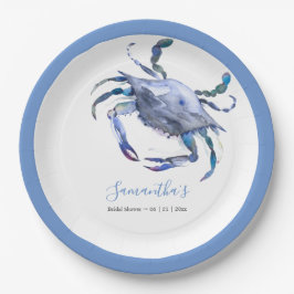 Plato De Papel Cangrejo acuático Dusty Blue Beach Bridal Shower
