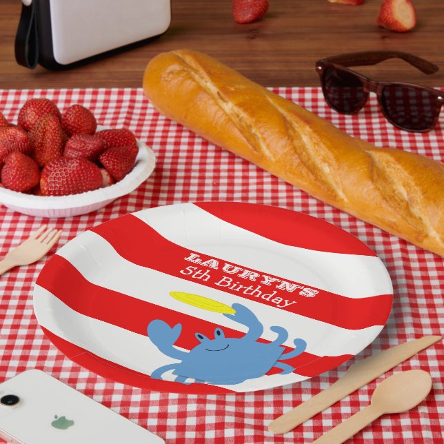 Plato De Papel Cangrejo azul rojo personalizado (Picnic)