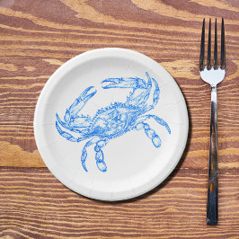Plato De Papel Cangrejo azul vintage