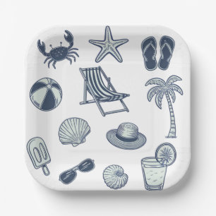 Plato De Papel Cangrejo de verano tropical de playa Popsicle Seas