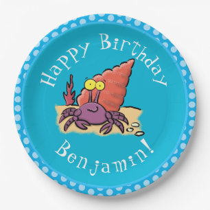 Plato De Papel Cangrejo ermitaño gracioso personalizado morado