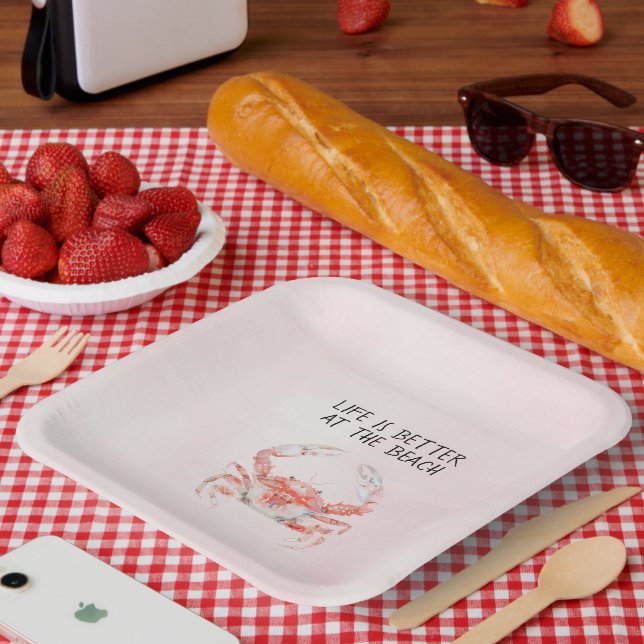 Plato De Papel Cangrejo Oceánico Rojo Rubor (Picnic)