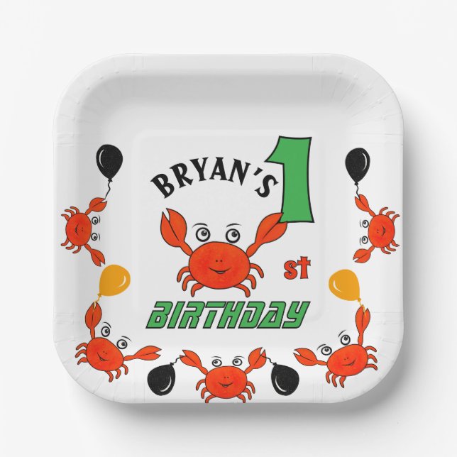 Plato De Papel Cangrejos rojos cortos (Anverso)