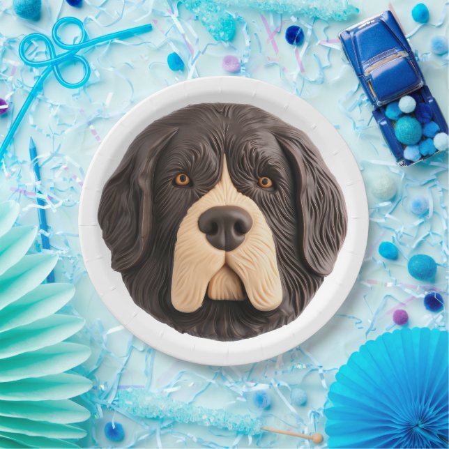 Plato De Papel Canino de Terranova inspirado en 3D (Fiesta)