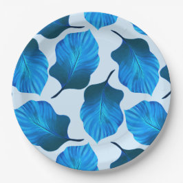 Plato De Papel Canna Tropicanna Las hojas tropicales en azul