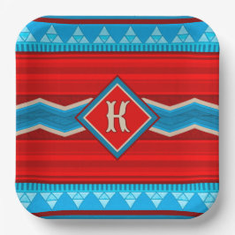 Plato De Papel Cañón del río suroeste Turquesa roja monogramada