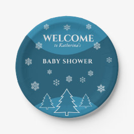 Plato De Papel Cañones de nieve de invierno azul showe