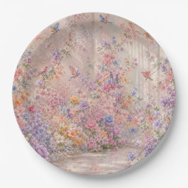 Plato De Papel Canto de Pájaros entre Flores