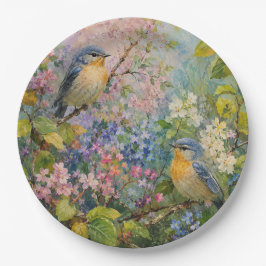 Plato De Papel Canto de Pájaros entre Flores